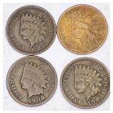 4pc Indian Head pennies: 1900, 1904, 1905, 1906