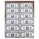 12pc $2 bills, 1995 Series, Atlanta Reserve,