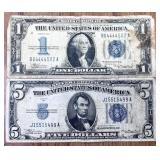 2pc Silver Certificates: 1934 $1 & 1934A $5