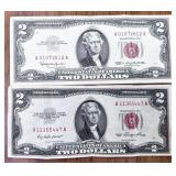 2pc $2 bills, 1953/1963 Series