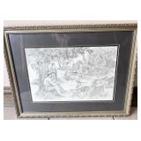 framed art: 23.5x18", Making Camp, signed
