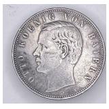 1908D German 5 Mark, Otto, 90% silver, 27.7g