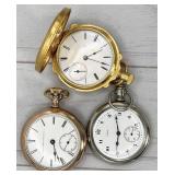 3pc Elgin pocket watches