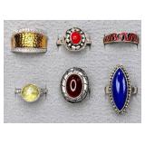 6pc sterling rings with stones, all size 7 or less