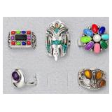5pc sterling rings with stones, all size over 7
