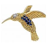 Diamond & Sapphire 14kt gold hummingbird pin