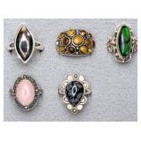 5pc sterling rings with stones, all size 7 or less