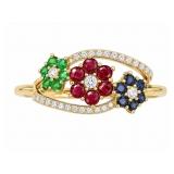 Emerald Ruby Sapphire 10kt yellow gold ring, size7