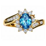 Blue Topaz 10kt yellow gold ring, size 7