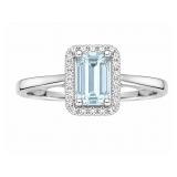 Aquamarine 10kt white gold ring, size 7