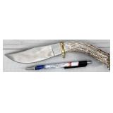 fixed blade knife, horn handle, Buffalo nickel