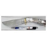 fixed blade knife, horn handle, Buffalo nickel
