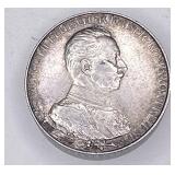 1913 German 2 Mark, William II, 90% silver, 11g
