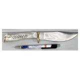 fixed blade knife, horn handle, Buffalo nickel