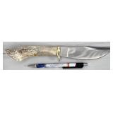 fixed blade knife, horn handle, Buffalo nickel
