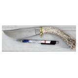 fixed blade knife, horn handle, Buffalo nickel