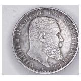 1900F German 5 Mark, William II, 90% silver,
