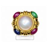 Pearl 18kt yellow gold ring, size 7