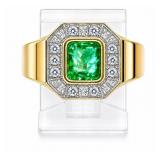 Emerald & Diamond 18kt yellow gold ring, size 6