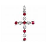 Ruby & Diamond 18kt white gold cross pendant