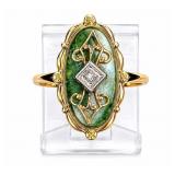 Jade & Diamond 14kt yellow gold ring, size 7