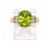 Peridot & Diamond 14kt yellow gold ring, size 7