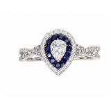 Sapphire & +/-1/3ct Diamond 10kt white gold ring