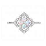 Opal & Diamond 10kt white gold ring, size 7