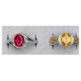 2pc sterling/gold rings with faceted stones