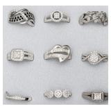 9pc sterling rings with faceted stones,