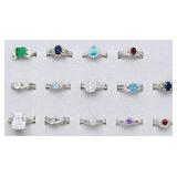14pc sterling rings with faceted stones,