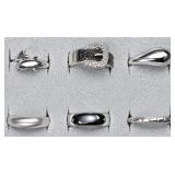8pc sterling rings, sizes under/over/including 7