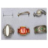 8pc sterling rings, sizes under/over/including 7