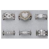 6pc sterling rings with all marked CZ,