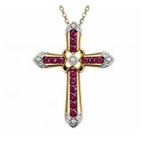 Ruby & Diamond 10kt yellow gold cross pendant