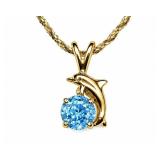 Blue Topaz 14kt yellow gold dolphin pendant