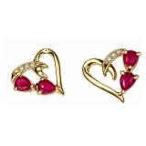 Ruby 10kt yellow gold heart earrings