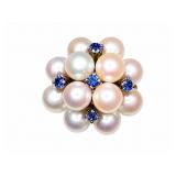 Pearl & Sapphire 14kt yellow gold ring, size 6