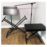 music stand, mic stand, keyboard stand, seat
