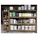 wood shelving and contents