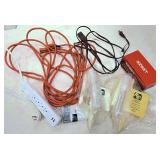 miscellaneous lot: extension cords, rain gauges,
