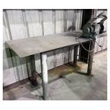 metal worktable with bench grinder