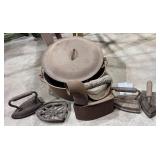 vintage irons and cast iron pot