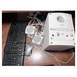 computer speakers, keyboard, mouse