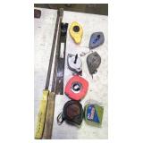 pry bars, tape measures, chalk lines