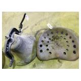 vintage tractor seat and train bell