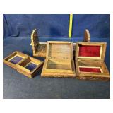Carved boxes and book holder