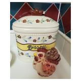 Pottery Biscotti Jar & Hen with Measure Spoons