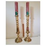 2 Pc Brass Candle Holders & Candles