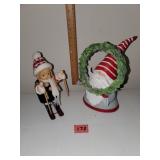 Girl Skiing & Gnome with Wreath